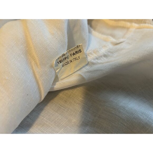 TEMPO PARIS Off White 100% Linen Artsy Dress Rauched Skirt Asymetrical Hem SZ M - Picture 9 of 16
